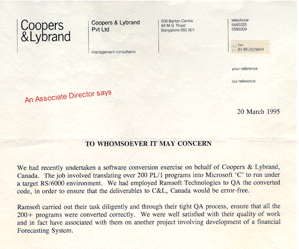 Reference letter of Coopers & Lybrand