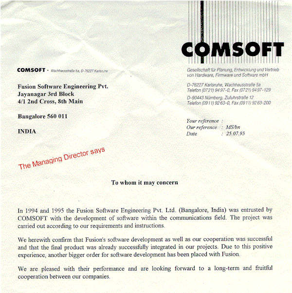 Reference letter of Comsoft