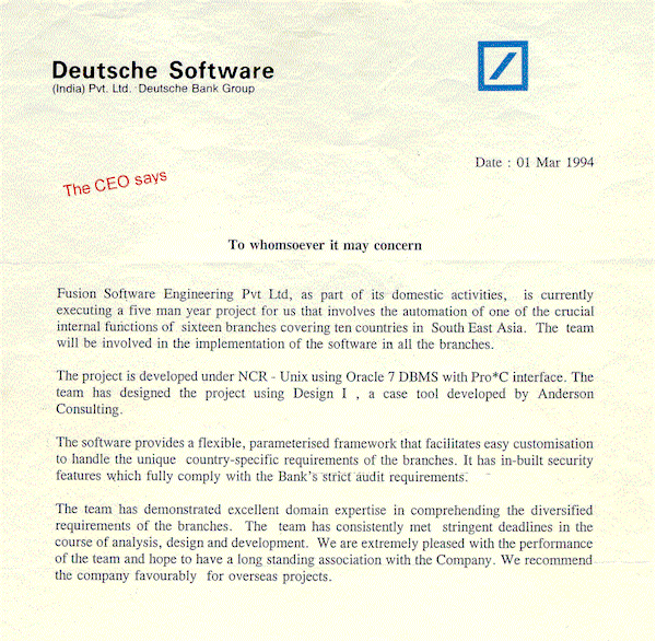 Reference letter of Deutsche Software