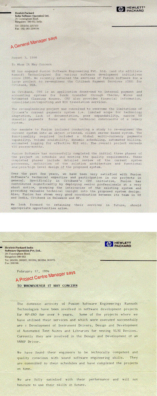 Reference letter of Hewlett-Packard